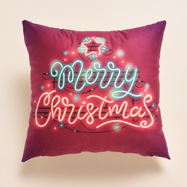 

Christmas Slogan Graphic Cushion Cover Without Filler, Multicolor