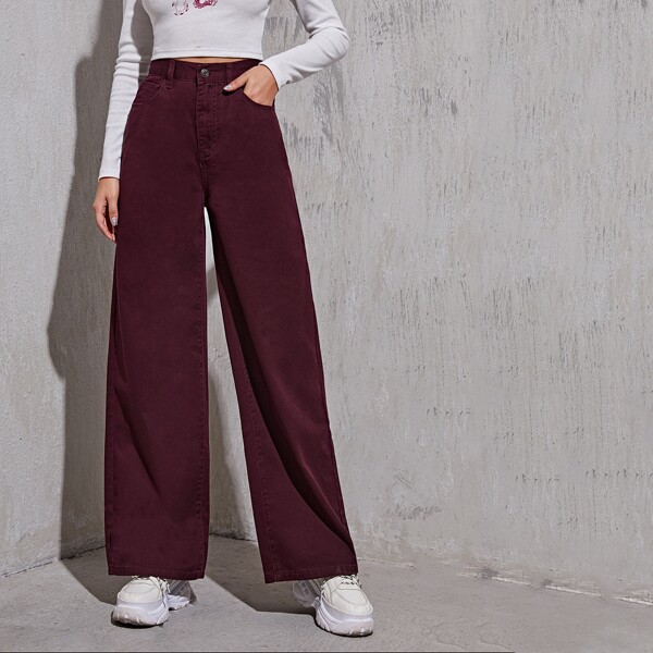 

High-Rise Wide Leg Jeans, Maroon