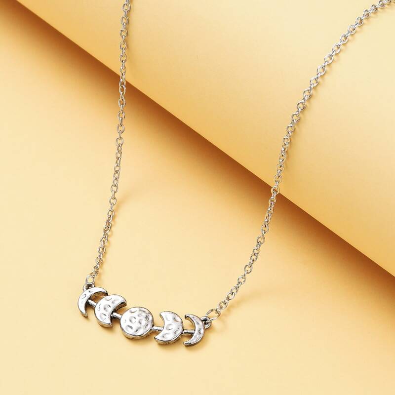 

Moon Pendant Necklace, Silver