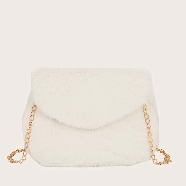

Plush Chain Crossbody Bag, White
