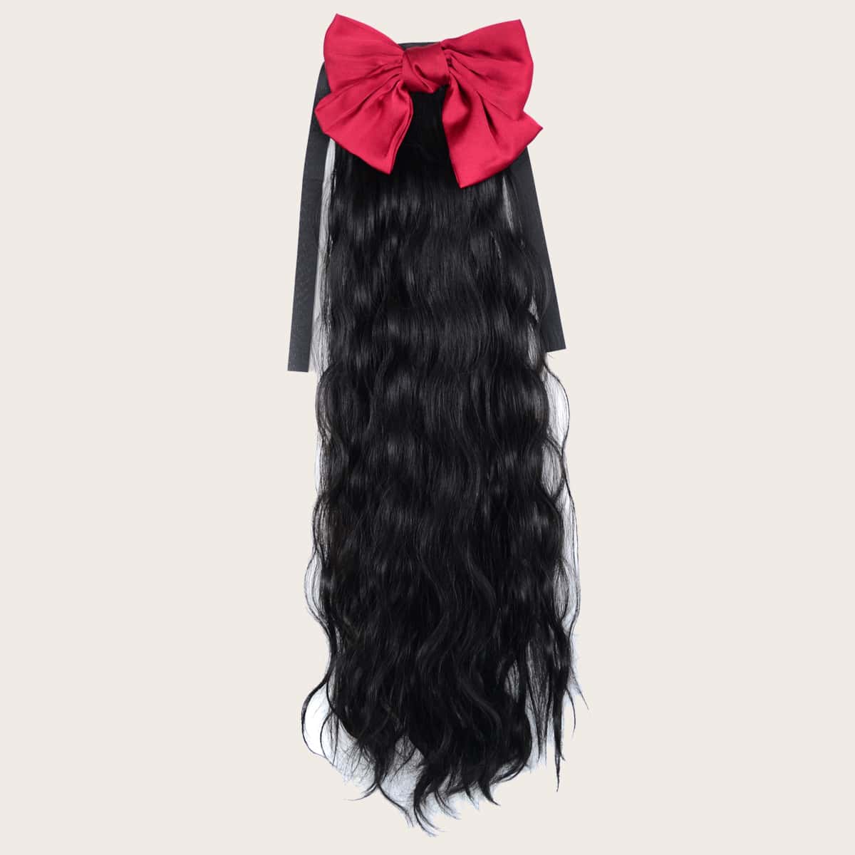 

Bow Decor Long Curly Ponytail Hair Extension, Black