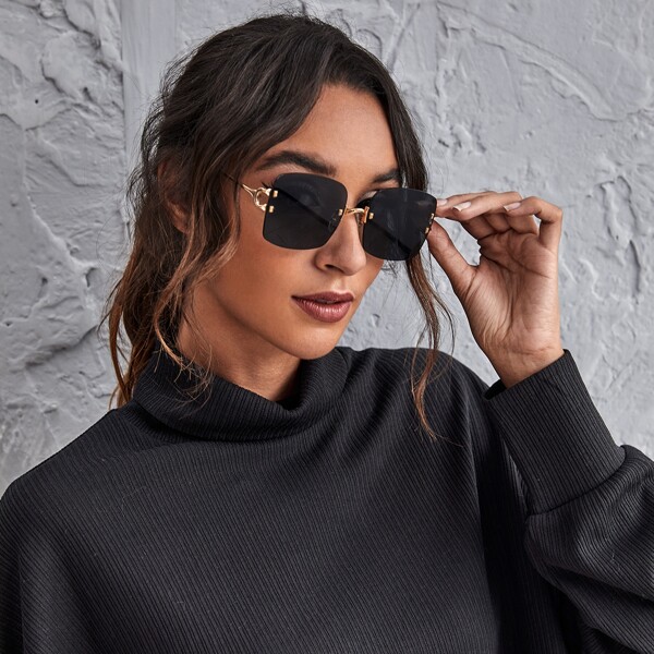 

Square Rimless Sunglasses, Black
