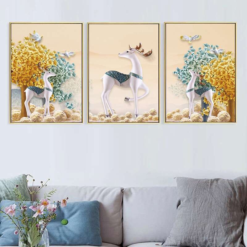 

3pcs Elk Print Wall Painting Without Frame, Multicolor