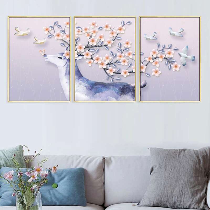 

3pcs Elk Print Wall Painting Without Frame, Multicolor