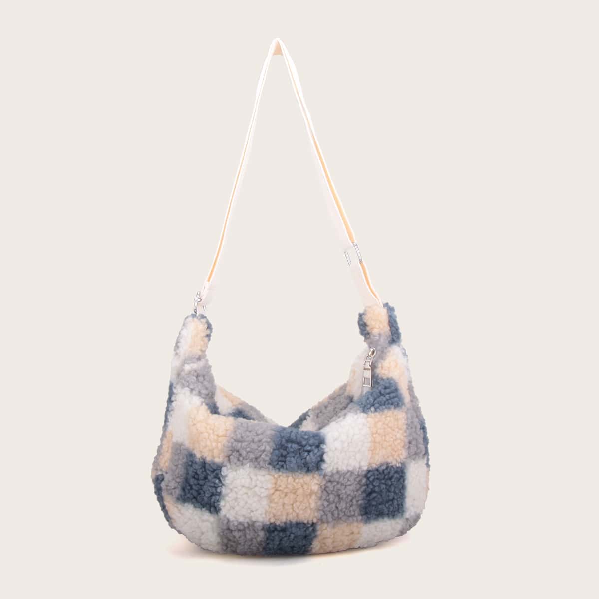 

Faux Shearling Plaid Baguette Bag, Multicolor