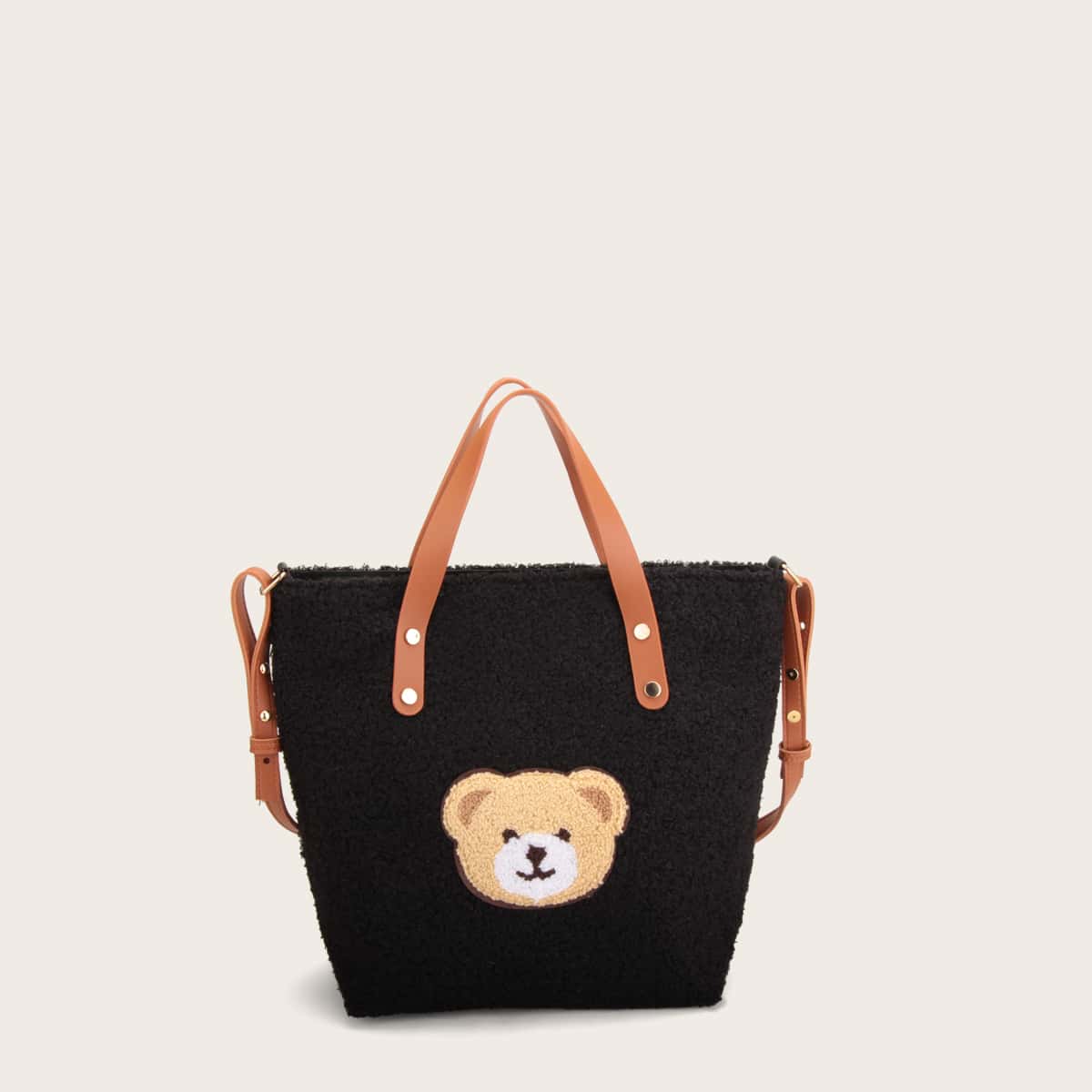 

Cartoon Graphic Fluffy Tote Bag, Black