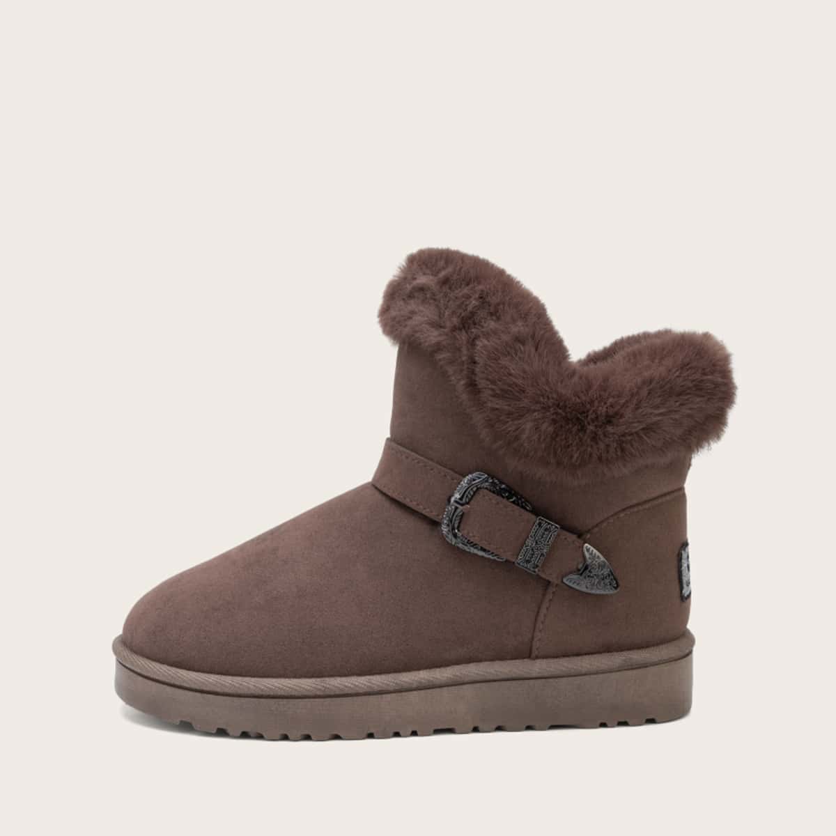 

Buckle Decor Warm Ankle Boots, Brown
