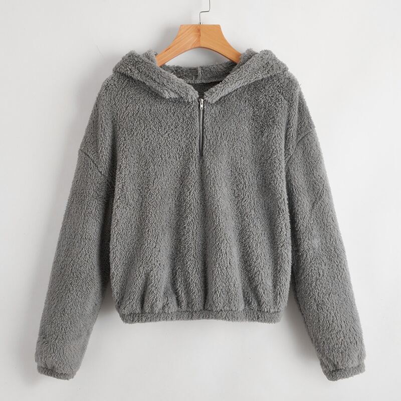 

Solid Half Zip Teddy Sweatshirt, Grey