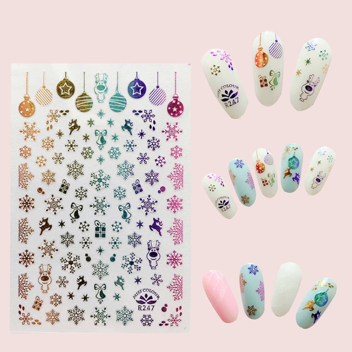 

1sheet Christmas Snowflake Nail Art Sticker, Multicolor
