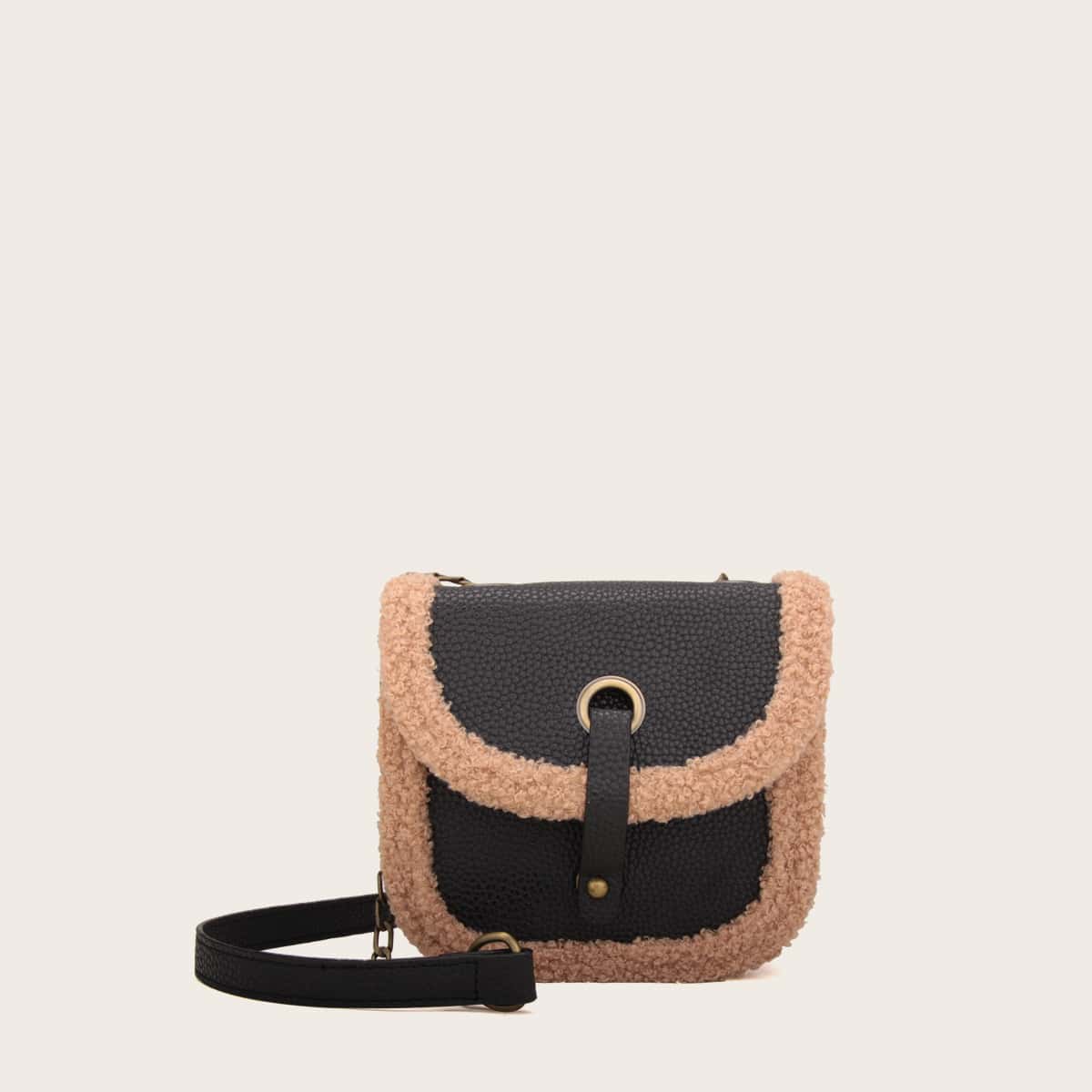 

Faux Shearling Crossbody Bag, Black