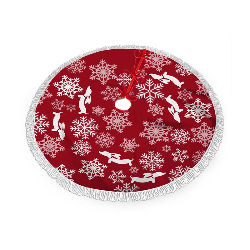 

Snowflake Print Christmas Tree Skirt, Red and white
