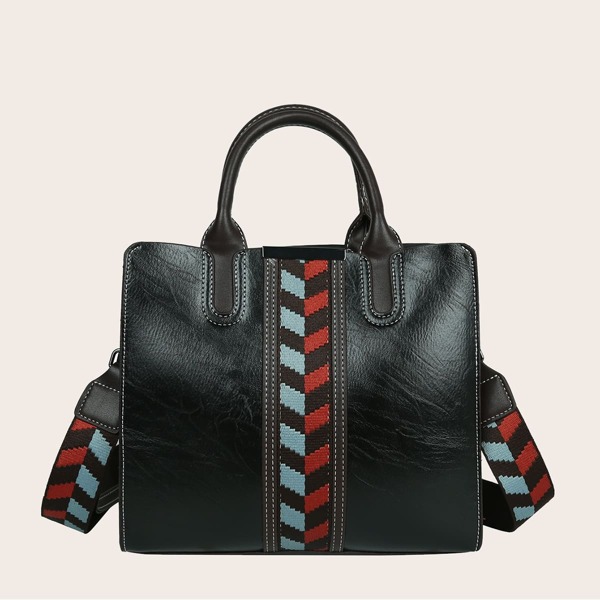 

Colorblock Satchel Bag, Black