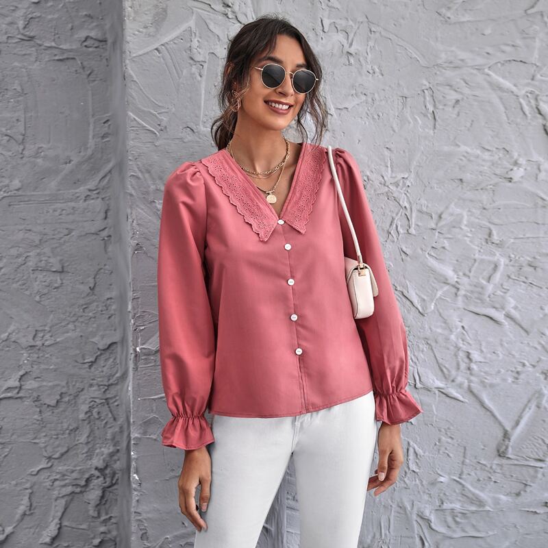 Schiffy Collar Buttoned Front Blouse, Pink