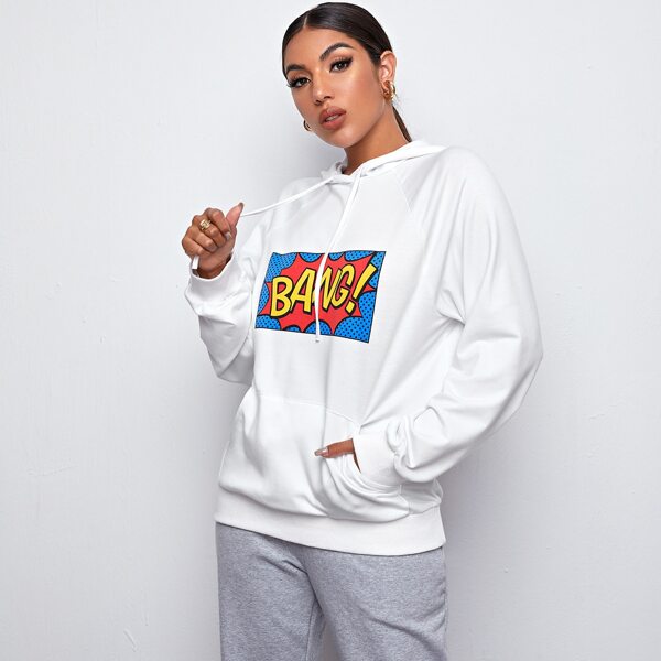 

Letter Graphic Kangaroo Pocket Hoodie, White