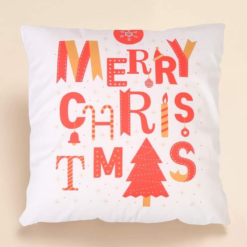 

Christmas Slogan Graphic Cushion Cover Without Filler, Multicolor