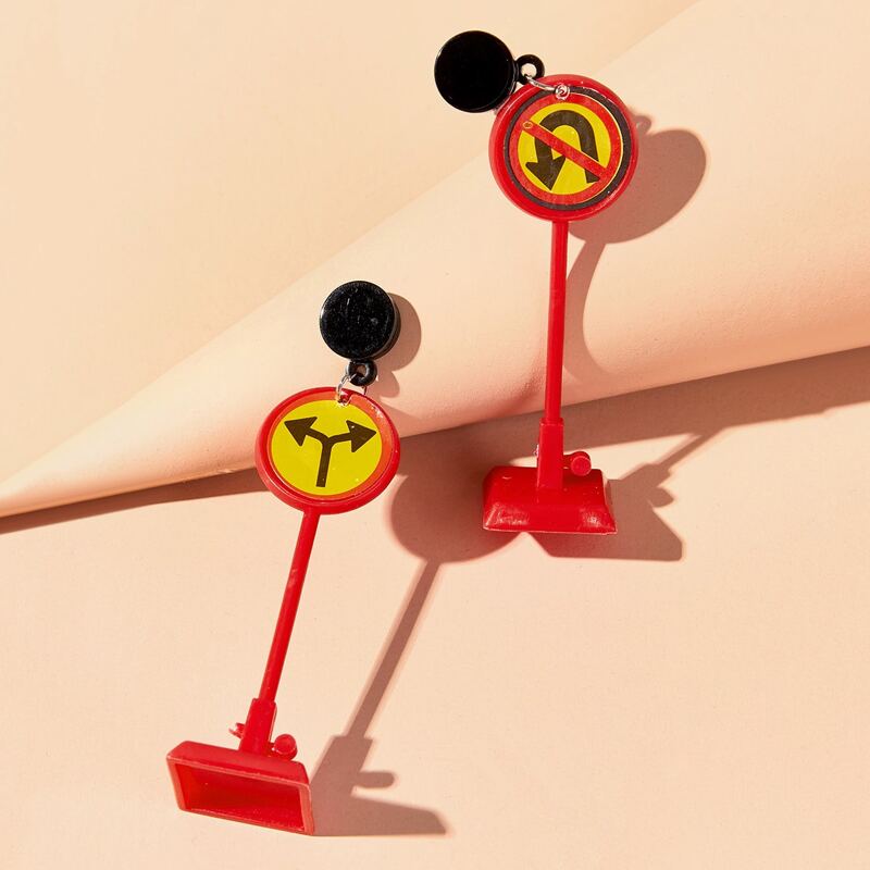 

Traffic Signs Mismatched Earrings, Red