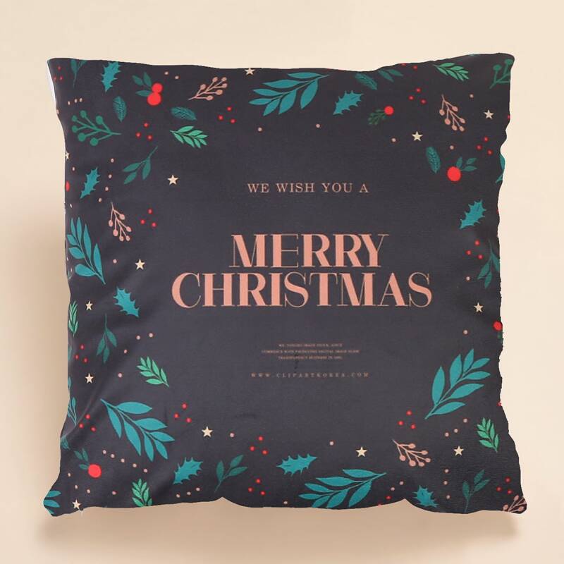 

Christmas Slogan Graphic Cushion Cover Without Filler, Multicolor