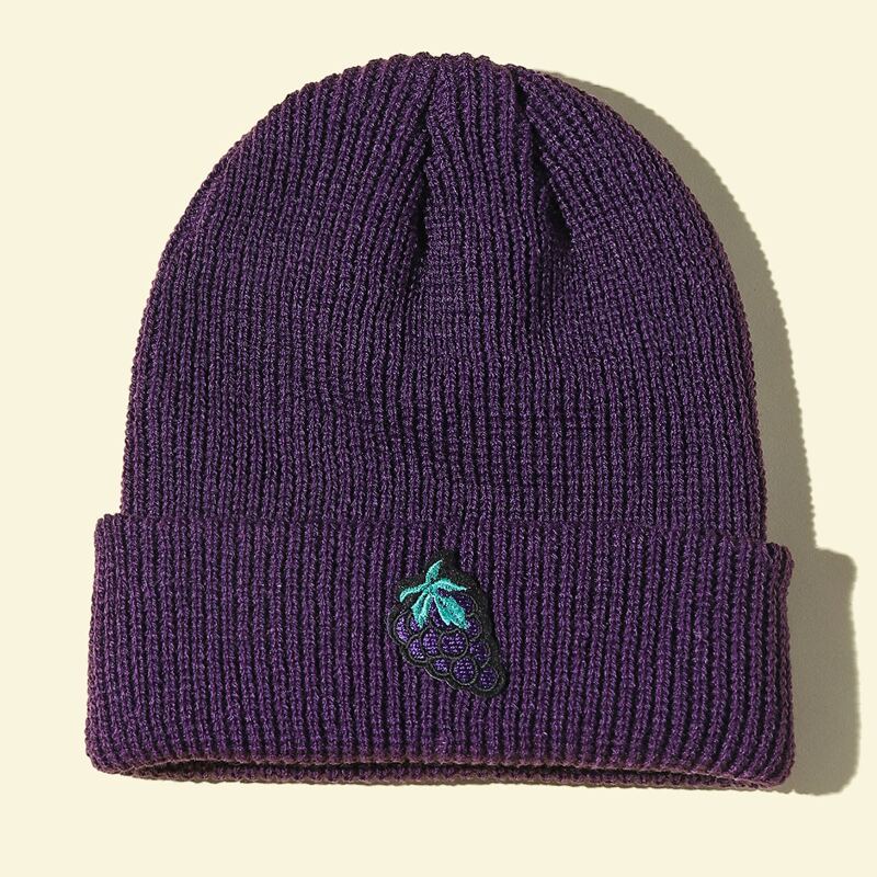 

Fruit Embroidery Beanie, Purple