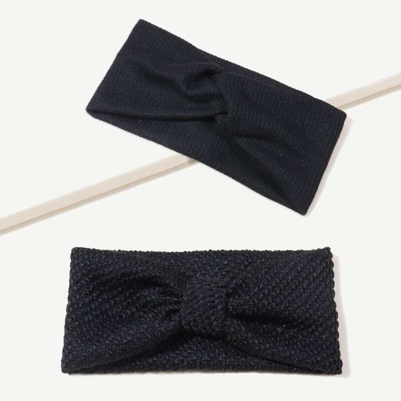 

2pcs Solid Knit Headband, Black