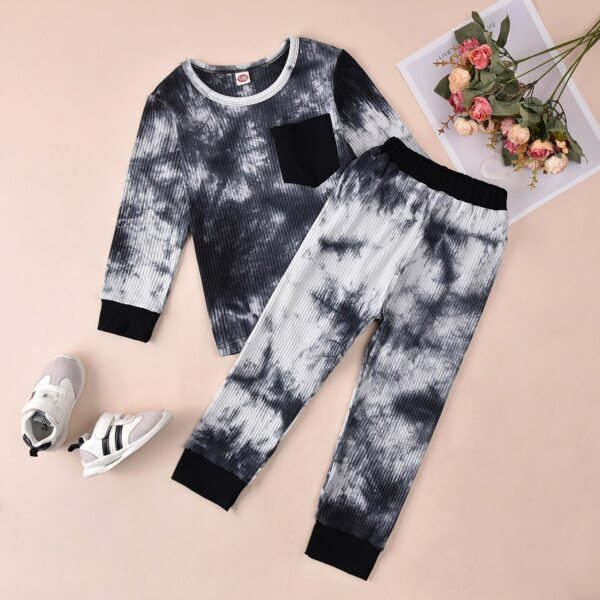 

Toddler Boys Tie Dye Rib-knit Top & Pants, Black and white