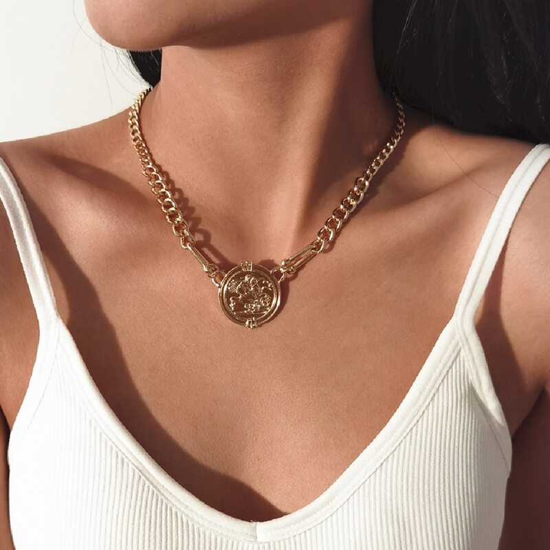 

Coin Design Chain Charm Necklace, Gold