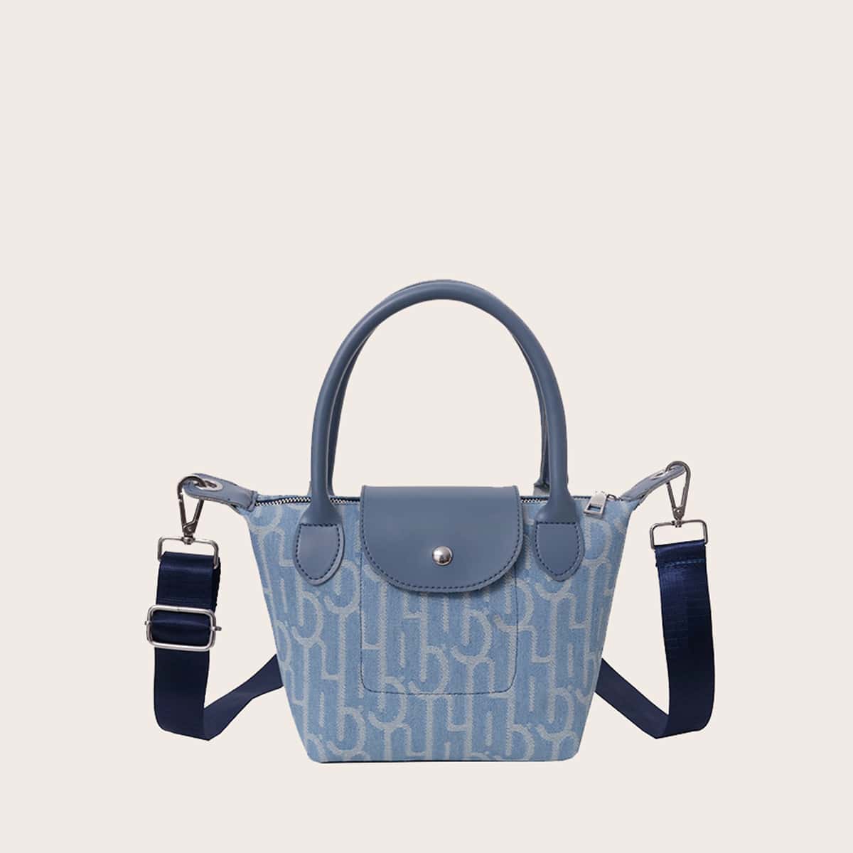 

Letter Graphic Double Handle Satchel Bag, Blue