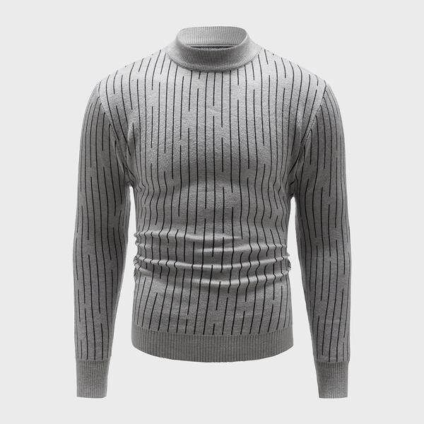 

Men Striped Mock Neck Sweater, Grey