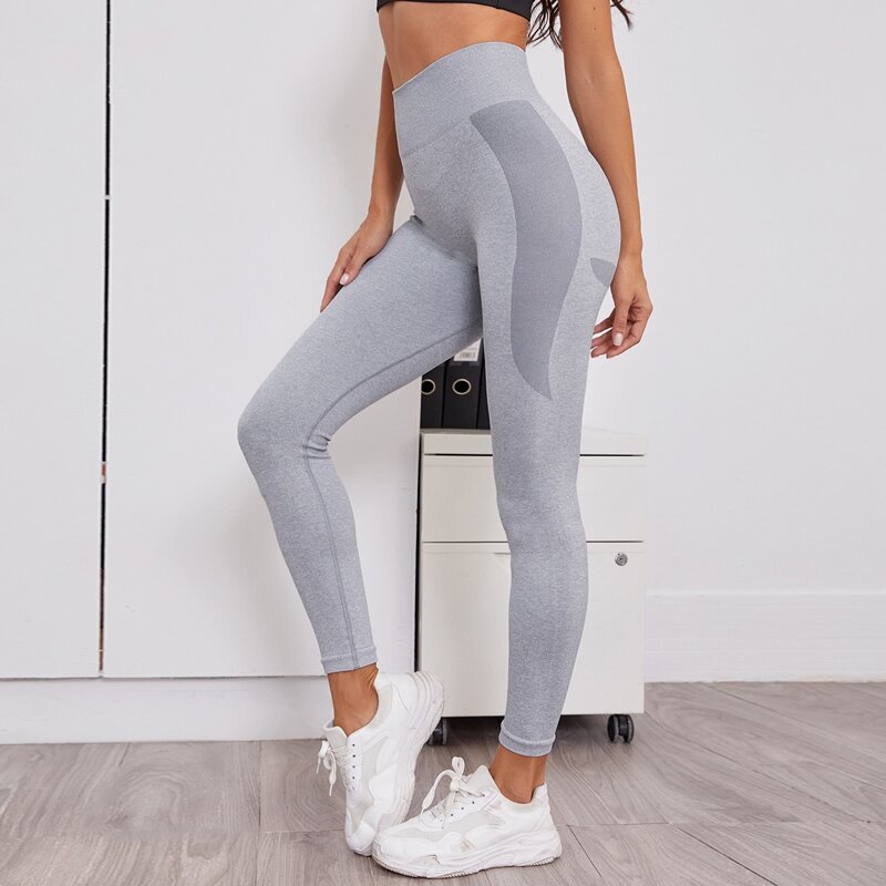 

Colorblock Wide Waistband Sports Leggings, Light grey
