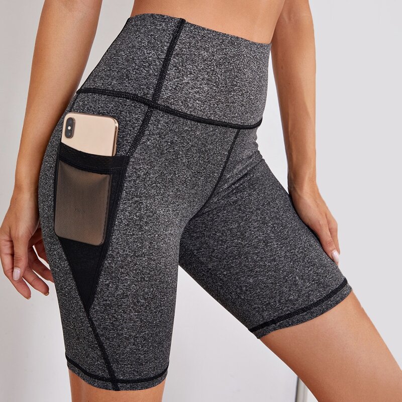 High-Rise Biker Shorts With Phone Pocket, Dark grey