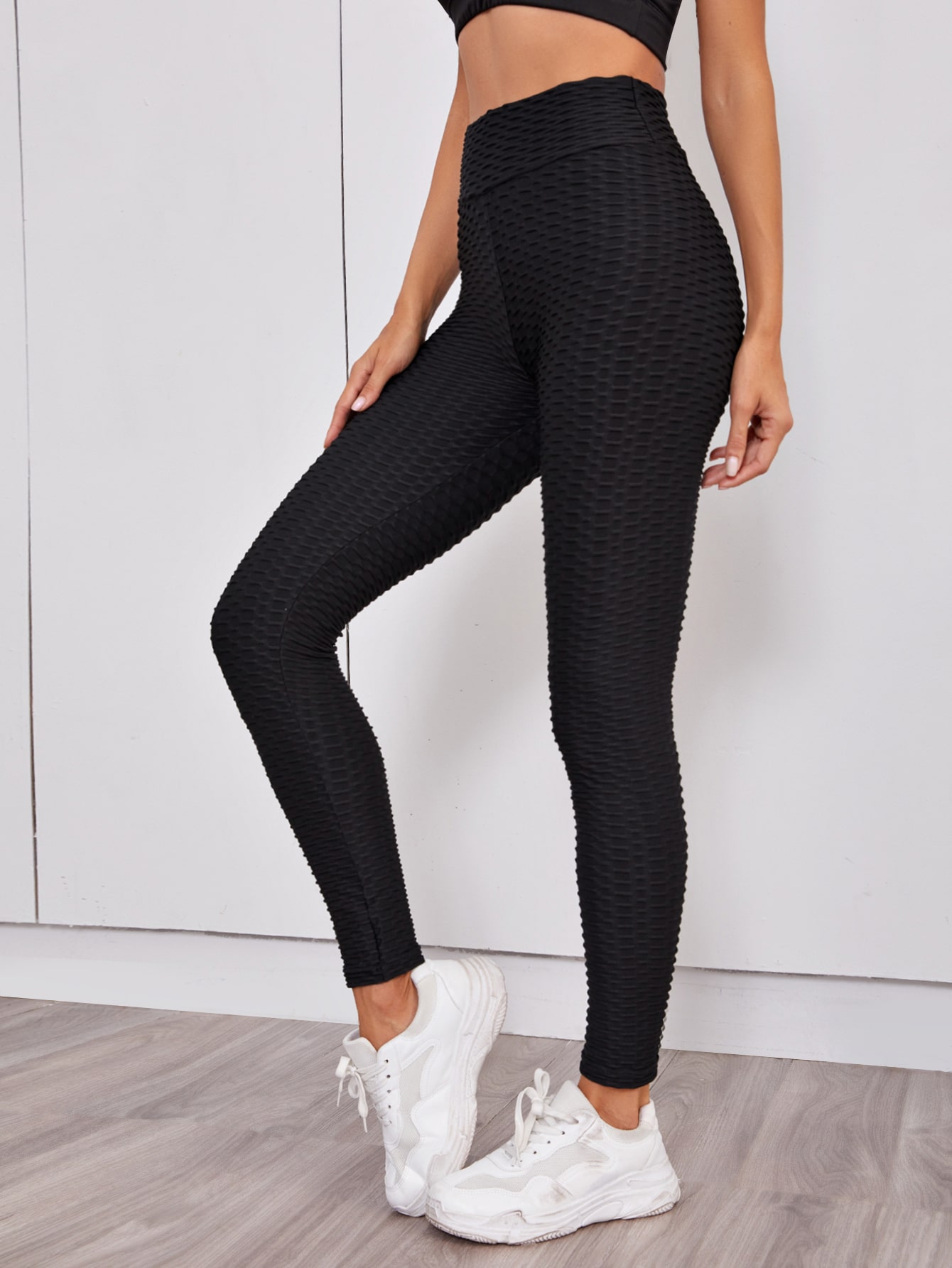 Solid Textured High Waist Sports 