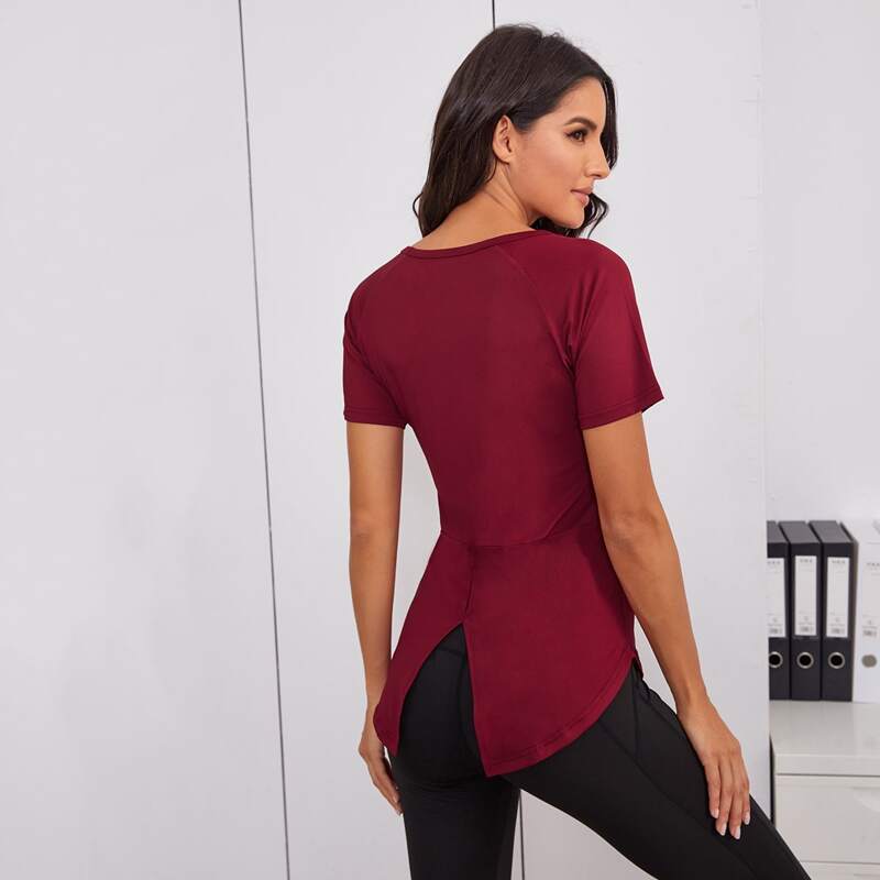 

Solid Split Back Sports Tee, Burgundy