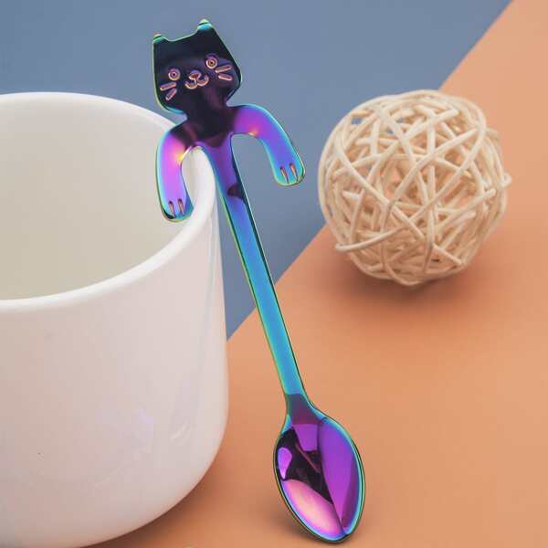 

2pcs Cat Design Spoon, Multicolor