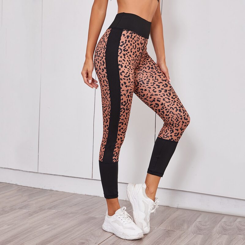 

Leopard Print Colorblock Sports Leggings, Multicolor