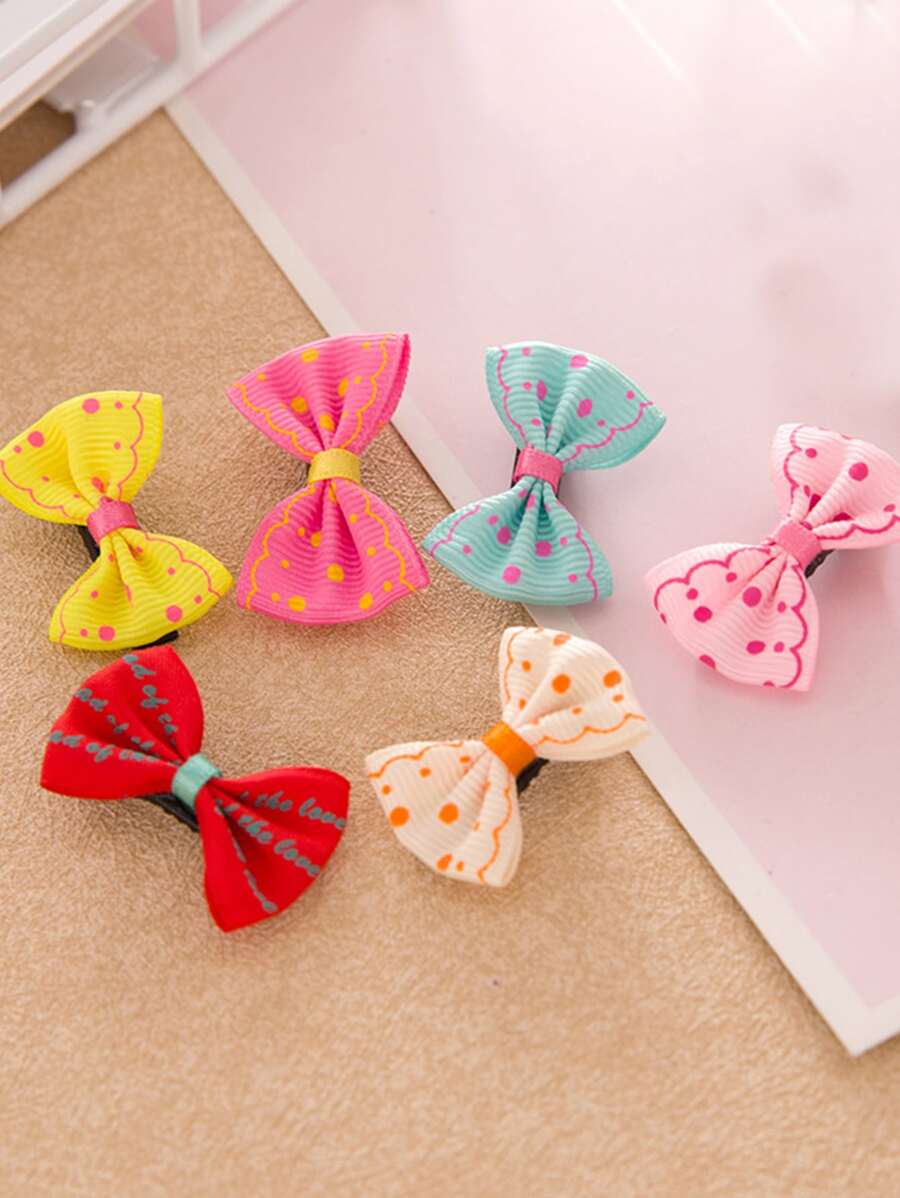 6入組蝴蝶結裝飾狗狗髮夾 - 彩色 - 查看 1