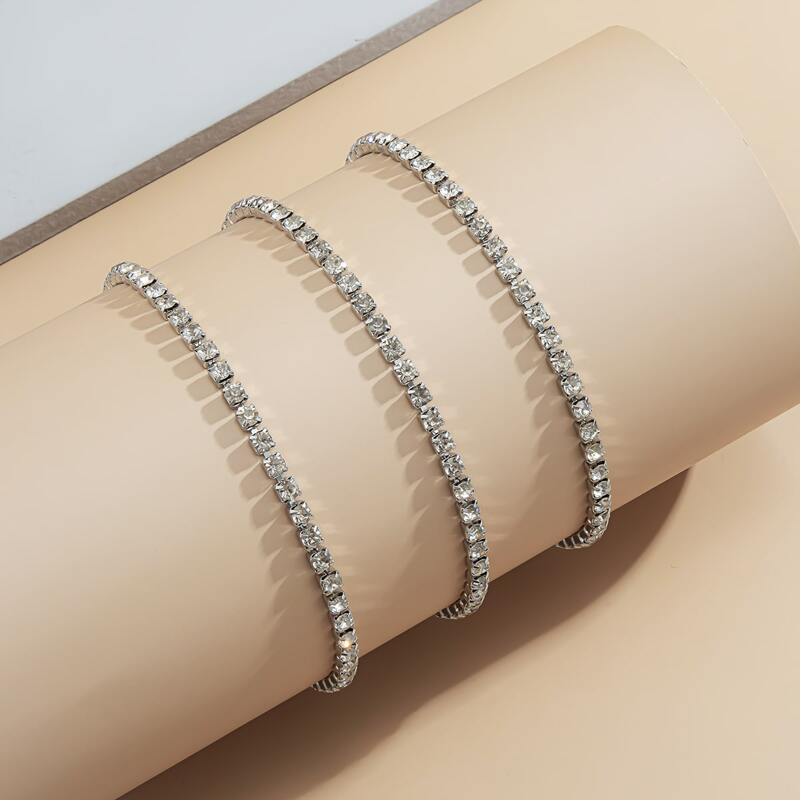 

3pcs Rhinestone Anklet, Silver