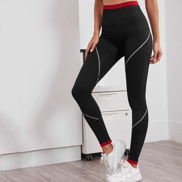 

Letter Graphic High Waisted Seamless Sports Leggings, Black