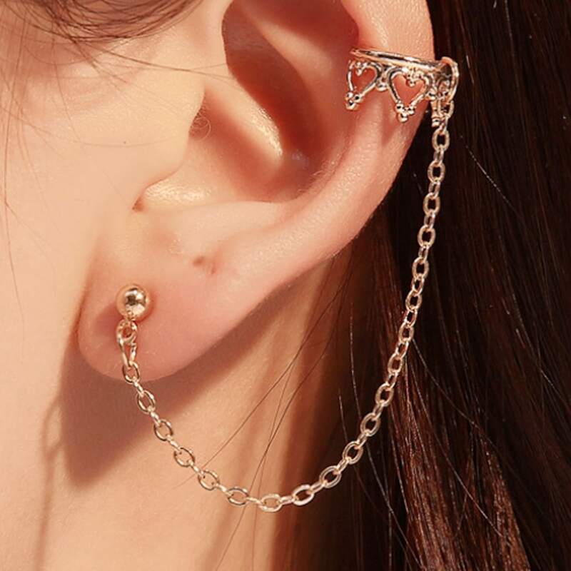 

1pc Heart Chain Ear Cuff, Gold