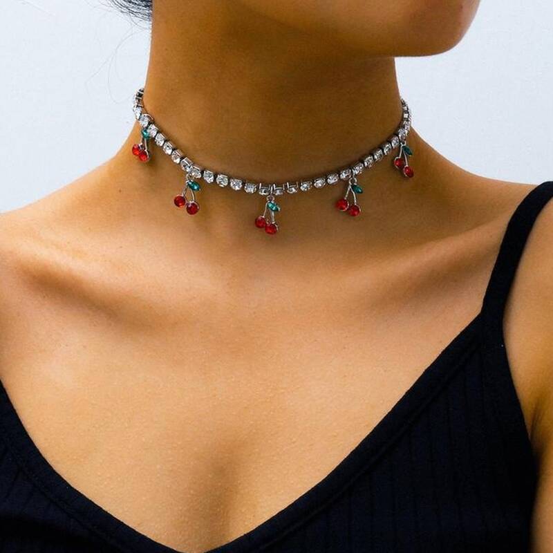 

Cherry Rhinestone Choker, Gold