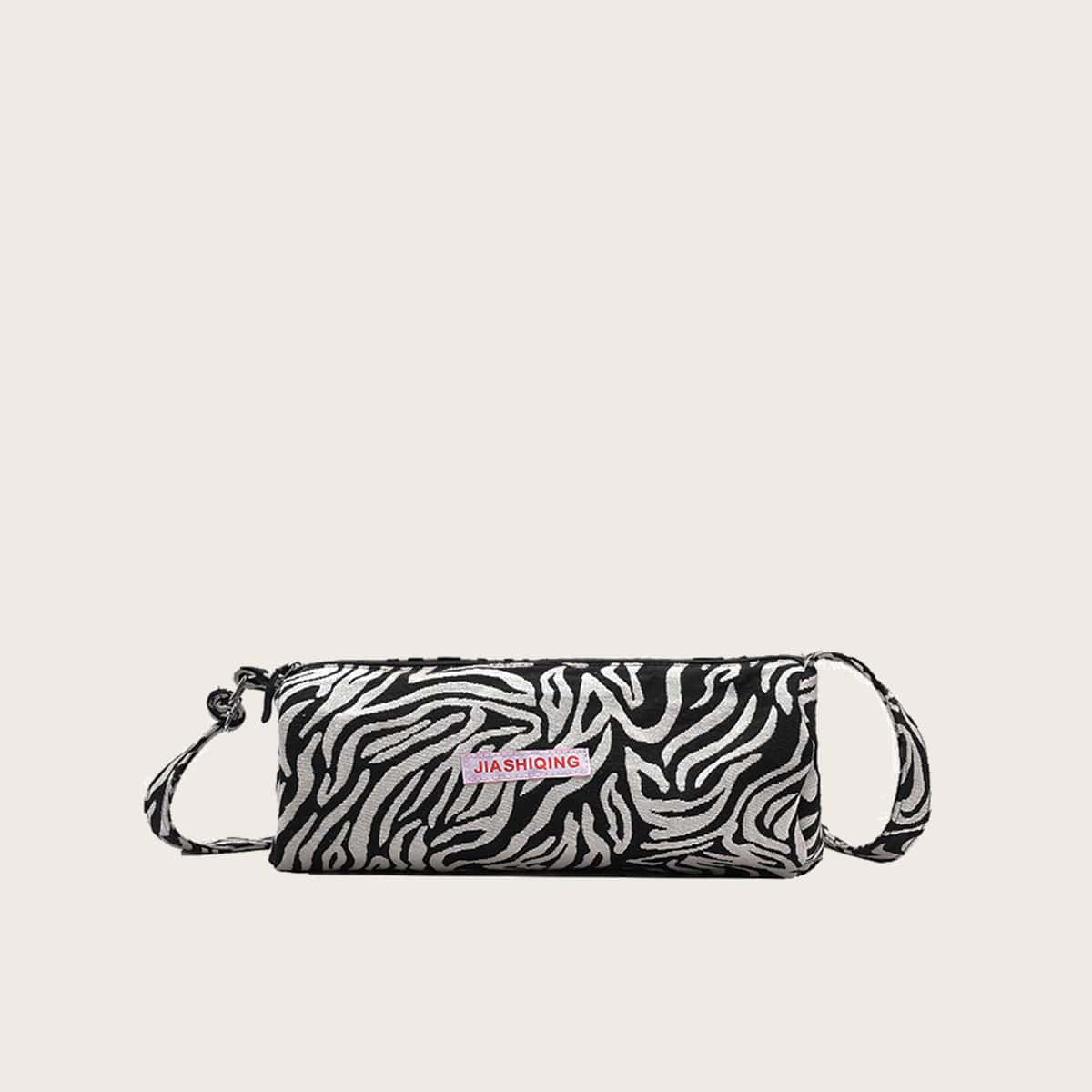 

Zebra Striped Bucket Bag, Black and white