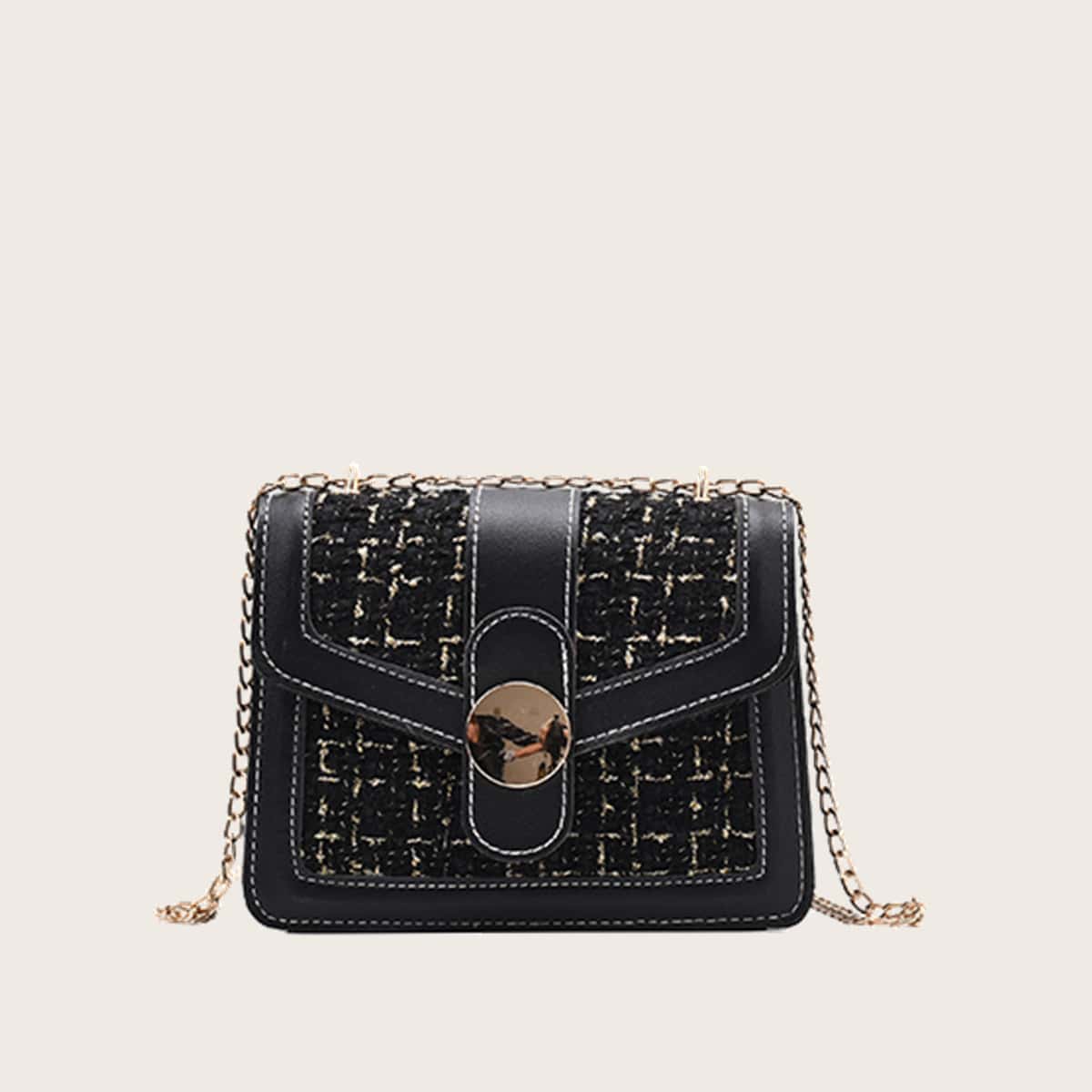 

Tweed Chain Crossbody Bag, Black