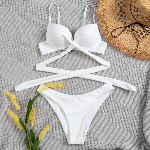 

Push Up Cross Wrap Bikini Swimsuit, White