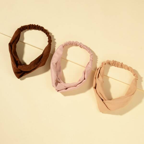

3pcs Solid Plain Headband, Multicolor