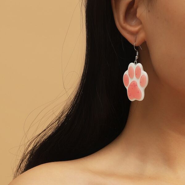 

Cat Paw Charm Drop Earrings, Pink