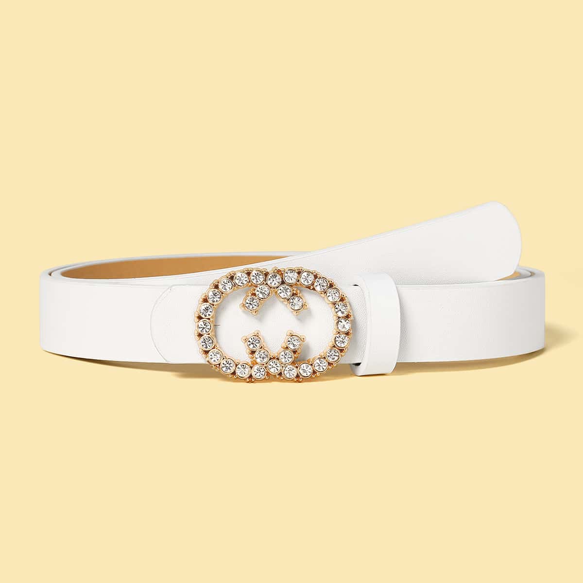 

Croc Embossed Rhinestone Buckle Belt, White