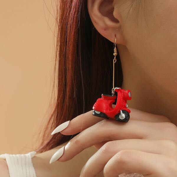 

Vehicle Charm Drop Earrings, Red