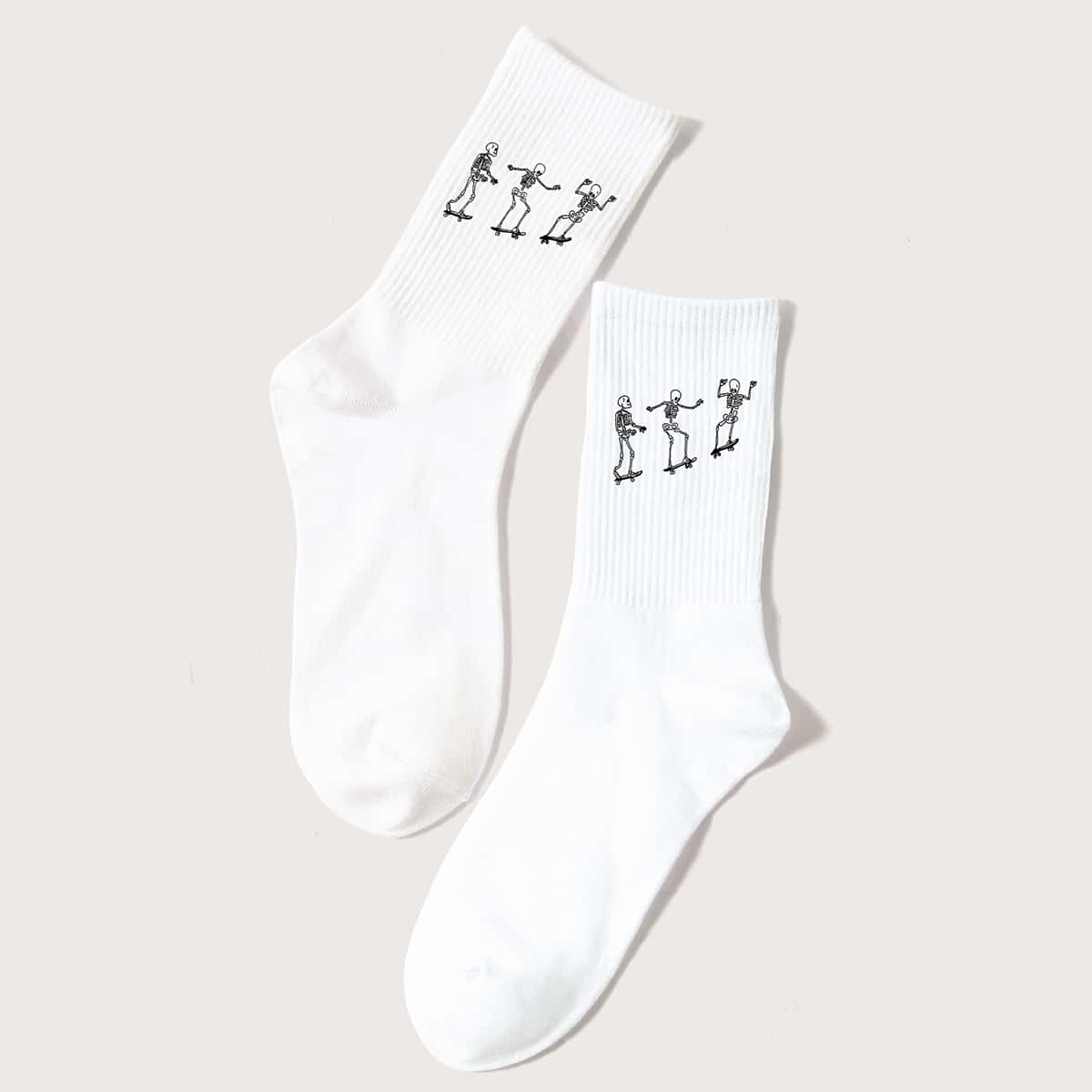 

Skeleton Pattern Socks, White