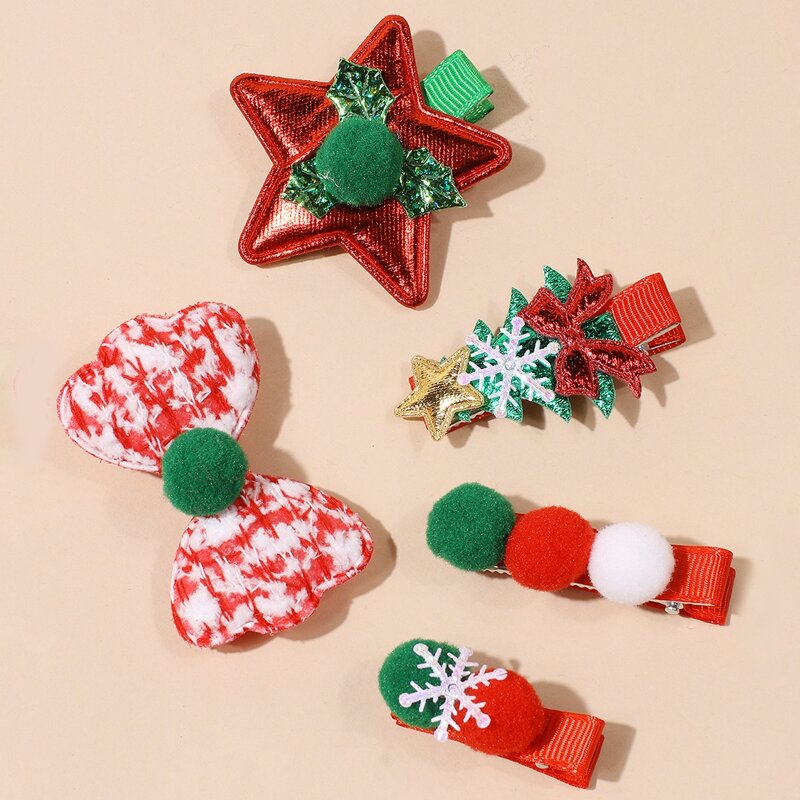 

5pcs Christmas Pom Pom Hair Clip, Multicolor