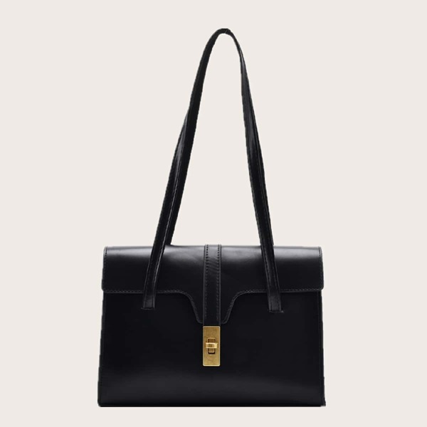 

Twist Lock Flap Shoulder Bag, Black