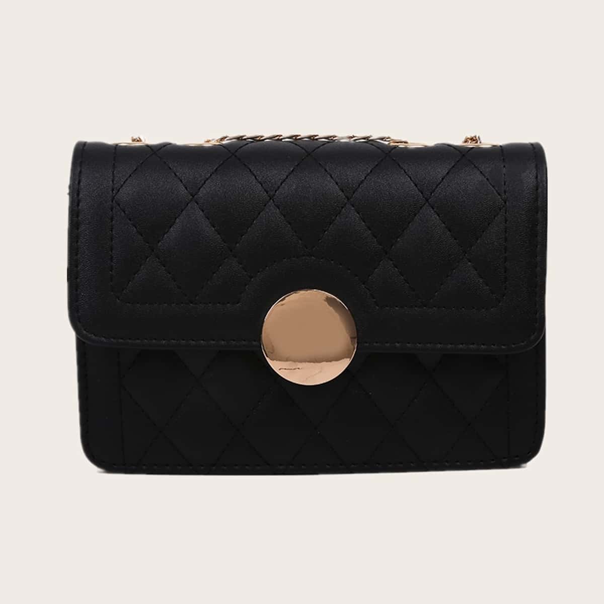 

Quilted Chain Crossbody Bag, Black
