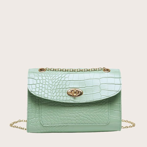 

Croc Embossed Chain Shoulder Bag, Green